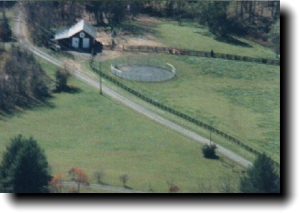 Aerial shot of the barn and the roundpen.